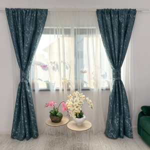 Draperie din Jacquard, 140x260cm, cu tiv lat pentru bara, Bleu